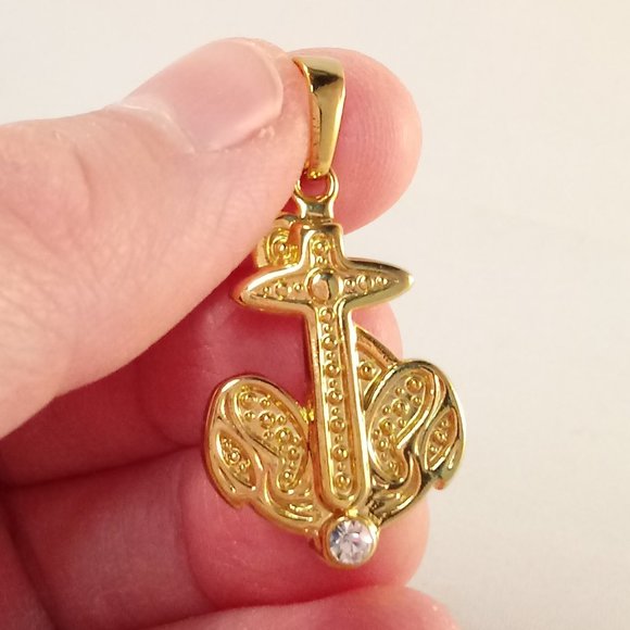 18K Yellow Gold Filled Boat Anchor Diamond Zircon Necklace Pendant Gorgeous Gift - Picture 6 of 7